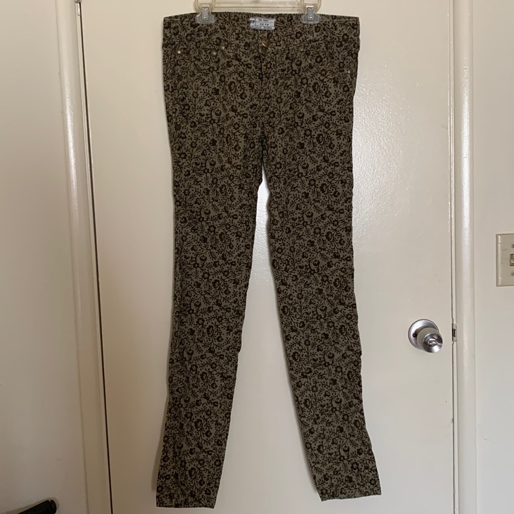 Free People Corduroy Brown Floral Straight Leg Pants